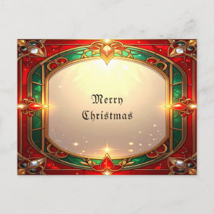 Postal Cartão de Natal com Vidro Colorido Ornamentado
