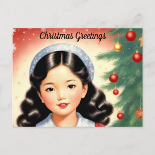 Postal Cartão de Natal com Visual Retrô e Menina
