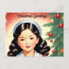 Postal Cartão de Natal com Visual Retrô e Menina
