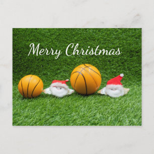 Postal Cartão de Natal de Basquete com Papai Noel