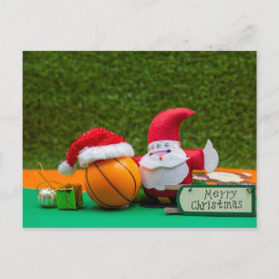 Postal Cartão de Natal de basquete com Papai Noel