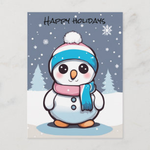 Postal Cartão de natal de boneco de neve com bandeira tra