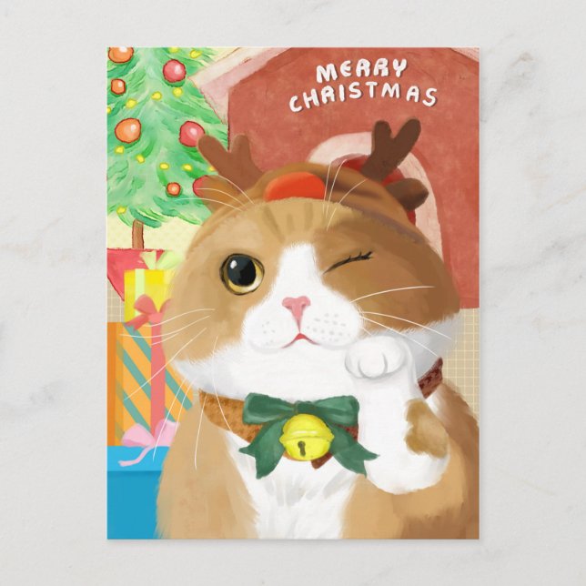 Postal Cartão de Natal de Gato (Frente)