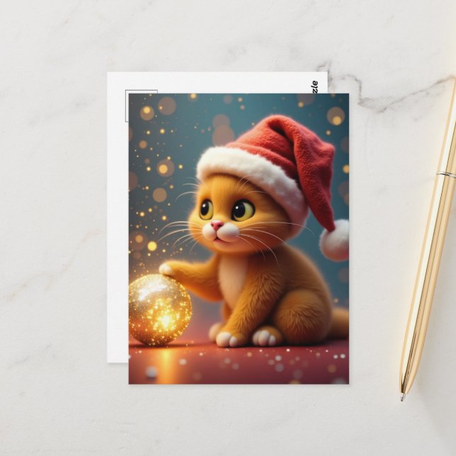 Postal Cartão de Natal de Gato (Frente/Verso In Situ)