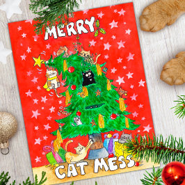 Postal Cartão de Natal de gato engraçado