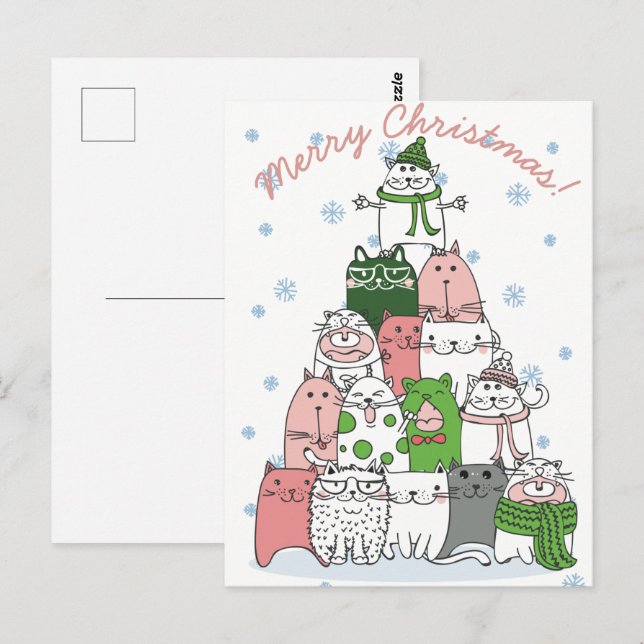 Postal Cartão de Natal de Gatos (Frente/Verso)