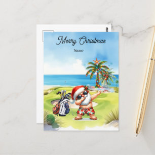 Postal Cartão de Natal de Golfe com Papai Noel do Havaí