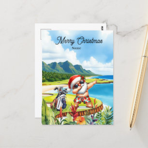 Postal Cartão de Natal de golfe com Papai Noel do Havaí 