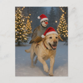 Postal Cartão de Natal de Labrador Amarelo e Perdiz
