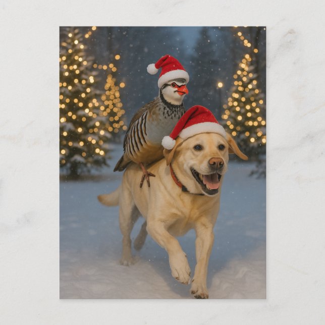 Postal Cartão de Natal de Labrador Amarelo e Perdiz (Frente)