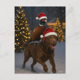 Postal Cartão de Natal de Labrador Chocolate e Perdiz