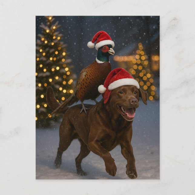 Postal Cartão de Natal de Labrador Chocolate e Perdiz (Frente)