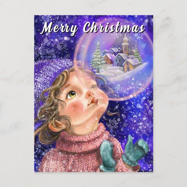 Postal Cartão de Natal de Menina Fofa (Frente)
