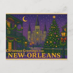Postal Cartão de Natal de Nova Orleans Inspirado no Mardi