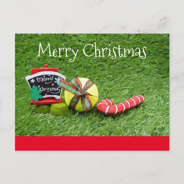 Postal Cartão de Natal de tênis com bola verde (Frente)