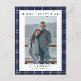 Postal Cartão de Natal de Xadrez Azul Russo Moderno