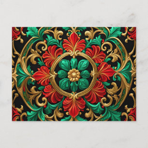 Postal Cartão de Natal Decorativo Verde Vermelho