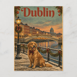 Postal Cartão de Natal do Golden Retriever Dublin