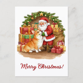 Postal Cartão de Natal do Papai Noel e Corgi
