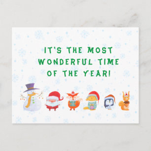 Postal Cartão de Natal do Papai Noel e seus amigos animai