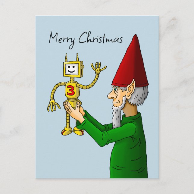 Postal Cartão de Natal Elf & Robot (Frente)