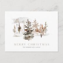 Cartão de Natal em aquarela com paisagem de invern