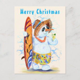 Postal Cartão de Natal engraçado com o Summer Snowman Sur