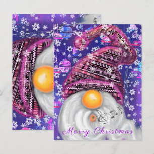 Postal Cartão De Natal Feliz Gnomo Em Cantos Roxos