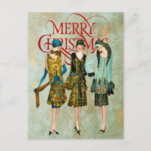 Postal Cartão de Natal Feminino Vintage dos anos 1930