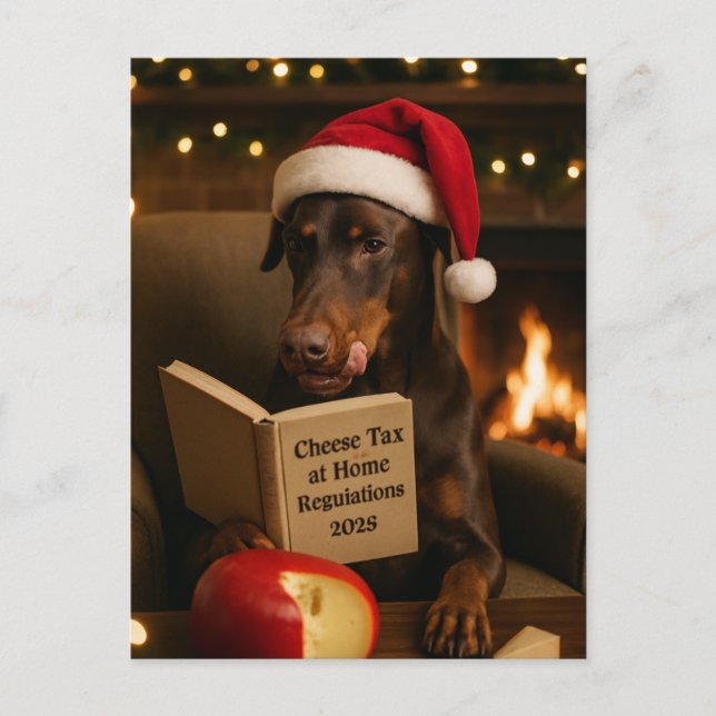 Postal Cartão de Natal 'Imposto sobre Queijo' Doberman (Frente)