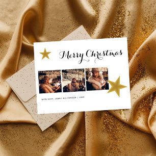 Postal Cartão de Natal Moderno com 3 Fotos em Colagem Est