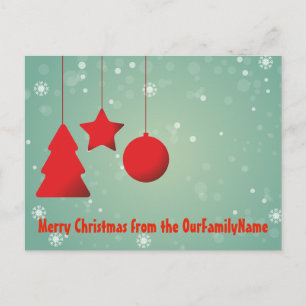 Postal Cartão de Natal Ornamentos Vermelhos Personalizado
