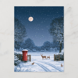 Postal Cartão de Natal Paisagem de Inverno Noite Silencio
