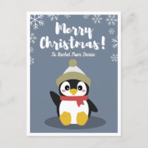 Cartão de Natal Personalizado do Pinguim de Desenh