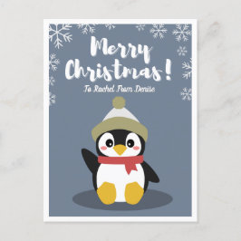 Postal Cartão de Natal Personalizado do Pinguim de Desenh