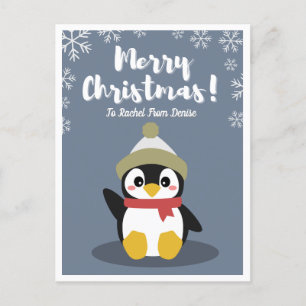 Postal Cartão de Natal Personalizado do Pinguim de Desenh