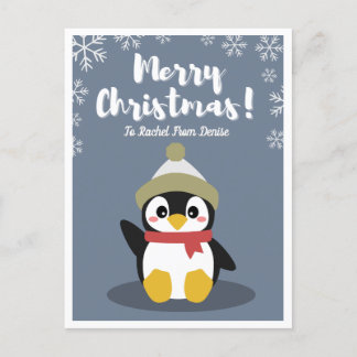 Postal Cartão de Natal Personalizado do Pinguim de Desenh