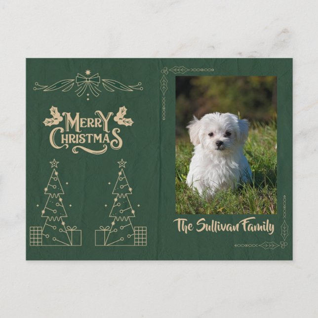 Postal Cartão de Natal Personalizável com Árvores Dourada (Frente)