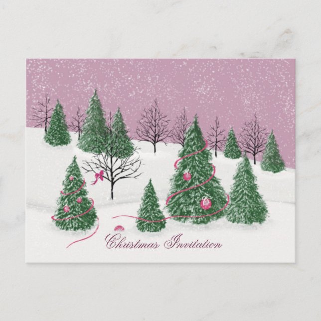 Postal Cartão de Natal Pink Rose Enchanted Forest (Frente)