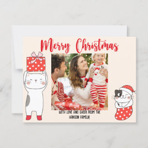 Postal Cartão de Natal Red Cutesy Cat