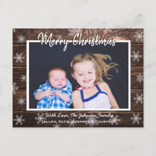 Postal Cartão de Natal Rustic Wood and Snowflakes