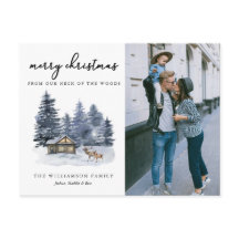 Cartão de Natal Rustic Woodlands Watercolor