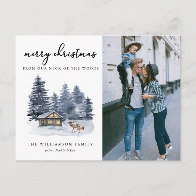 Postal Cartão de Natal Rustic Woodlands Watercolor (Frente)