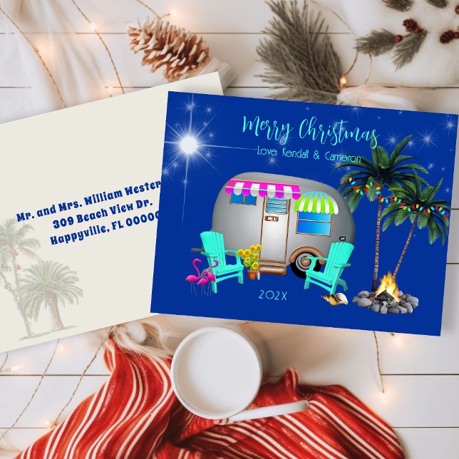 Postal Cartão de Natal Tema de Acampamento Tropical (Criador carregado)