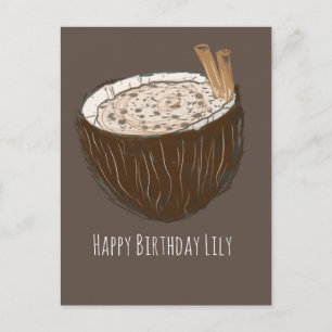 Postal Cartão de Nome de Aniversário Feliz de Coco