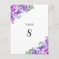 Cartão de Número de Assento Floral Roxo Minimalist