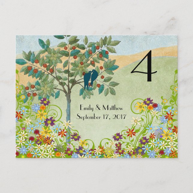 Postal Cartão de Número de Casamento com Rodopio de Flore (Frente)