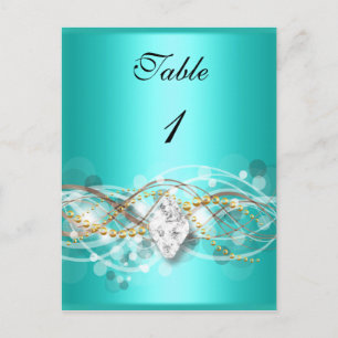 Postal Cartão de Número de Mesa Azul Turquesa Diamante Jó