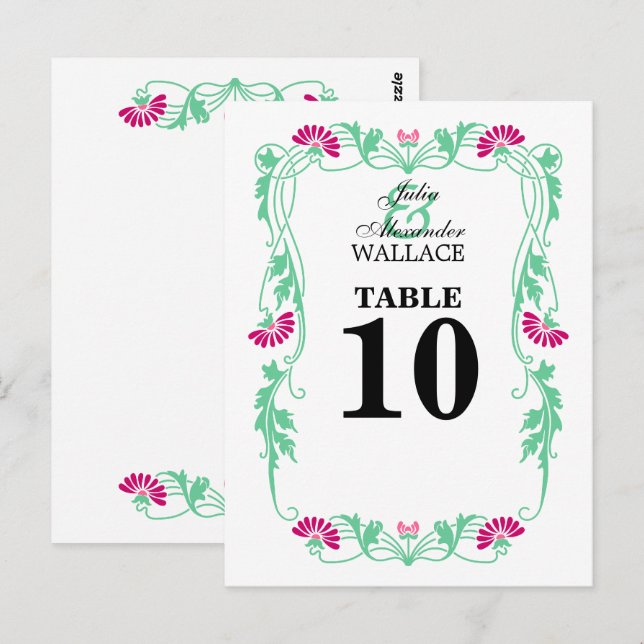 Postal Cartão de Número de Mesa Elegant Leaf Florals & Sw (Frente/Verso)