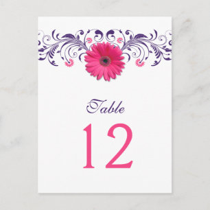 Postal Cartão de Número de Mesa Floral Púrpura, Rosa Gerb